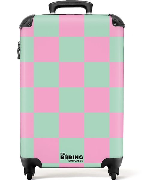 NoBoringSuitcases.com© Hartschalen-Trolley Rosa mit türkisem Schachbrettmus günstig online kaufen