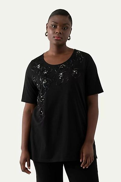 Ulla Popken Rundhalsshirt T-Shirt Perlenstickerei Rundhals Halbarm günstig online kaufen