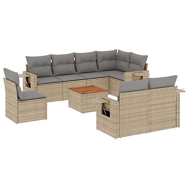 vidaXL 9-Tlg Garten-Sofagarnitur mit Kissen Beige Poly Rattan 3256990 günstig online kaufen
