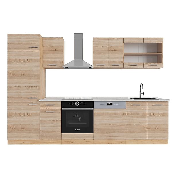 Vicco R-Line Küchenzeile Sonoma/Goldkraft Eiche 300 cm AP Marmor günstig online kaufen