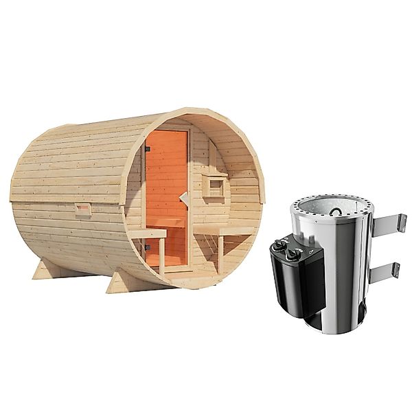 Karibu Fasssauna-Set Talea XL mit Ofen 3,6 kW Integriert günstig online kaufen