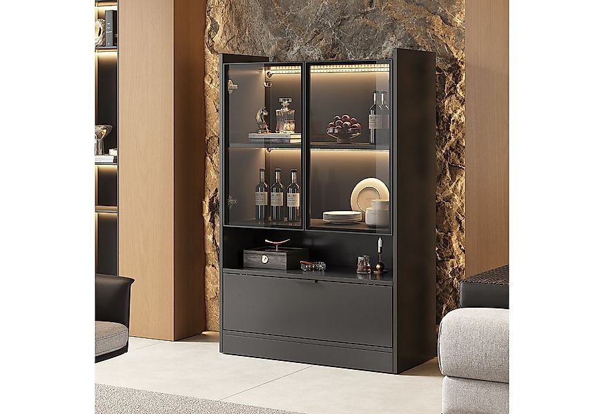 HAUSS SPOLE Vitrine mit LED-Beleuchtung, Glastüren und Klapptür, Glasvitrin günstig online kaufen