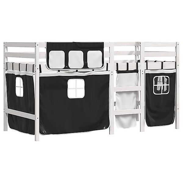 vidaXL Bett Kinderhochbett mit Vorhängen Weiß Schwarz 90x190 cm Kiefernholz günstig online kaufen