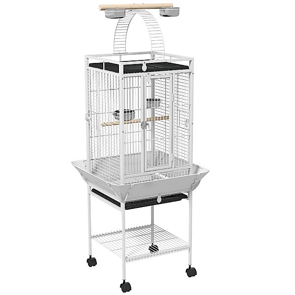 PawHut Vogelkäfig, Papageienkäfig mit 3 Türen, 2 Sitzstange, 360° Rollen, F günstig online kaufen