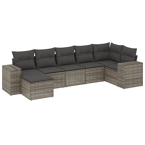 vidaXL 7-Tlg Garten-Sofagarnitur mit Kissen Grau Poly Rattan 3255217 günstig online kaufen