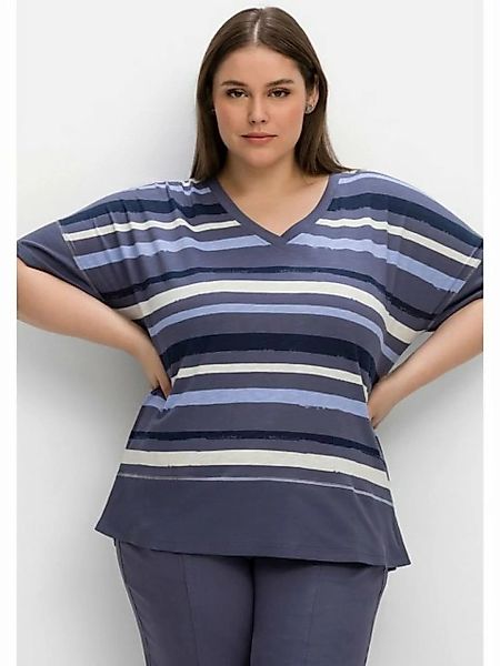 Sheego T-Shirt Große Größen mit V-Ausschnitt und Streifendruck günstig online kaufen