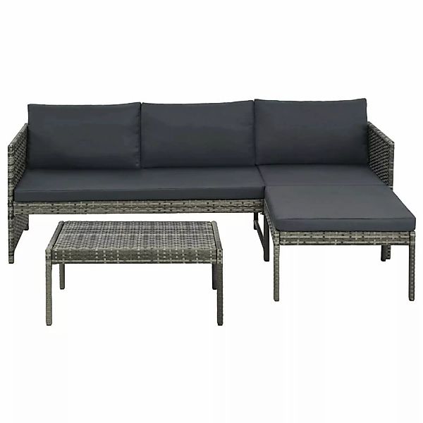 3-tlg. Garten-lounge-set Mit Auflagen Poly Rattan Grau günstig online kaufen