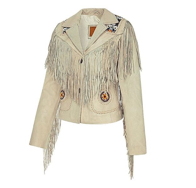 Stars & Stripes Lederjacke Kiana mit Fransen und Ethnomotiven und Schnürung günstig online kaufen