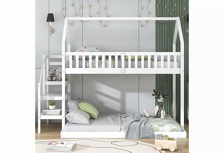Fangqi Bett 90x200cm Etagenbett mit Treppe, Kinderbett mit Fallschutz und G günstig online kaufen