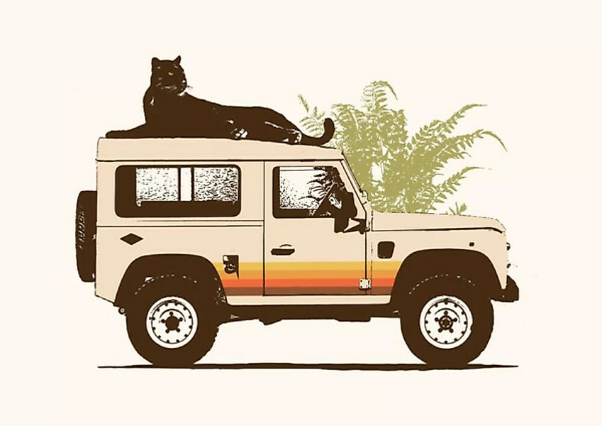 Poster / Leinwandbild - Schwarzer Panter Auf Einem Jeep günstig online kaufen