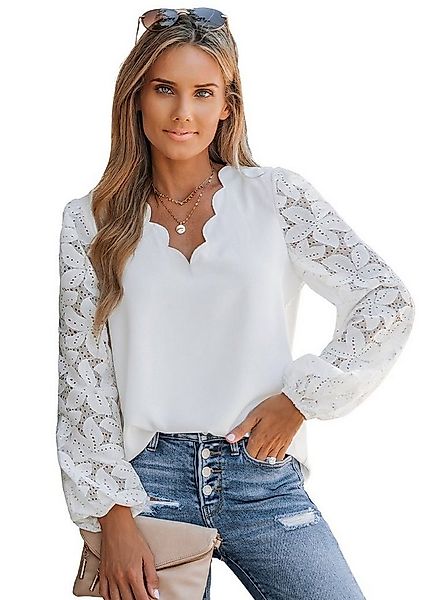 Cupshe Spitzenbluse Bluse mit Spitze und Wellenschliff Kontrastierende flor günstig online kaufen