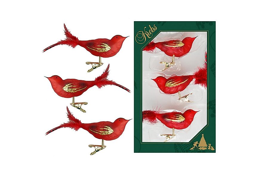Krebs Glas Lauscha Weihnachtsbaumklammer Glasvögel im 3er Set - Rot, Transp günstig online kaufen