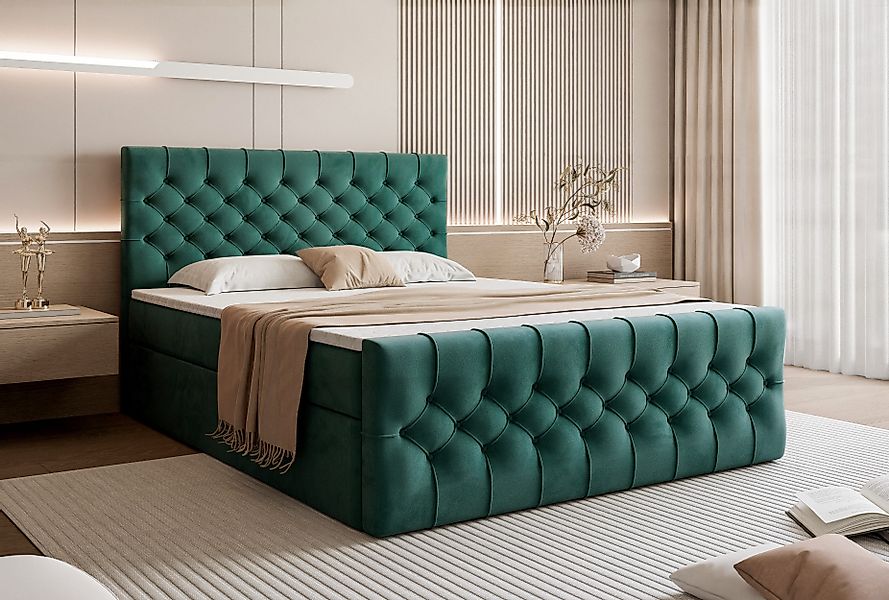Goldstoff Boxspringbett TAURIEL mit Zwei Bettkasten günstig online kaufen