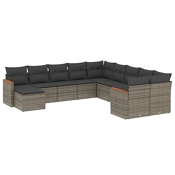 vidaXL 11-Tlg Garten-Sofagarnitur mit Kissen Grau Poly Rattan 3258973 günstig online kaufen