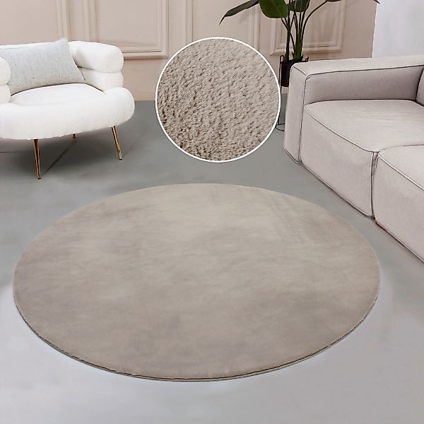 my home Fellteppich "Balu, Kunstfell Teppich, Modern" rund 20 mm Höhe Kanin günstig online kaufen