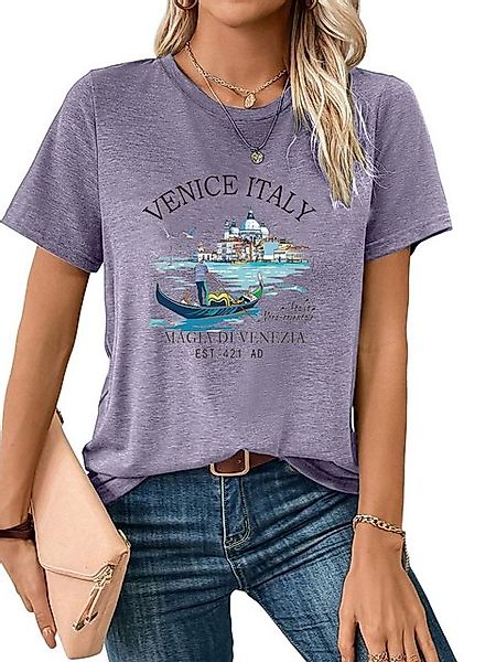 PYL Rundhalsshirt Damen Casual Kurzarmshirt mit Ausgefallene Druck bequemes günstig online kaufen