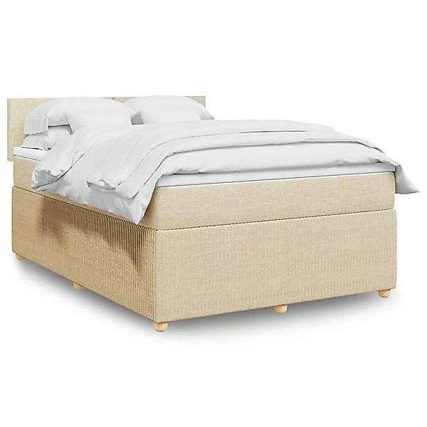 vidaXL Boxspringbett, Boxspringbett mit Matratze Creme 140x200 cm Stoff günstig online kaufen