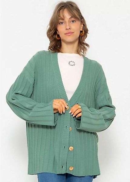 SASSYCLASSY Cardigan Lässiger fließender Cardigan mit Rippenstruktur Oversi günstig online kaufen