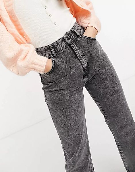 Pull&Bear – Dunkelgraue Jeans im 90er-Stil mit geradem Bein und Rissen günstig online kaufen