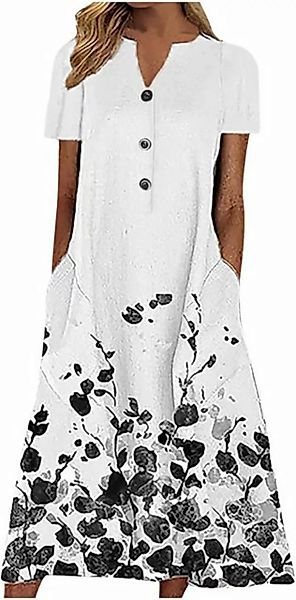 FIDDY Blusenkleid Damen Kleid Knopf Tasche Kurzarm V-Ausschnitt Lässig Lose günstig online kaufen