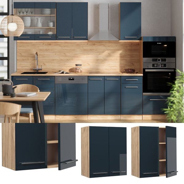 Vicco Hängeschrank Fame-Line, Dunkelblau Hochglanz/Goldkraft Eiche, günstig online kaufen