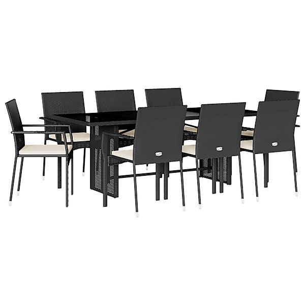 vidaXL 9-Tlg Garten-Essgruppe mit Kissen Schwarz Poly Rattan 3213495 günstig online kaufen