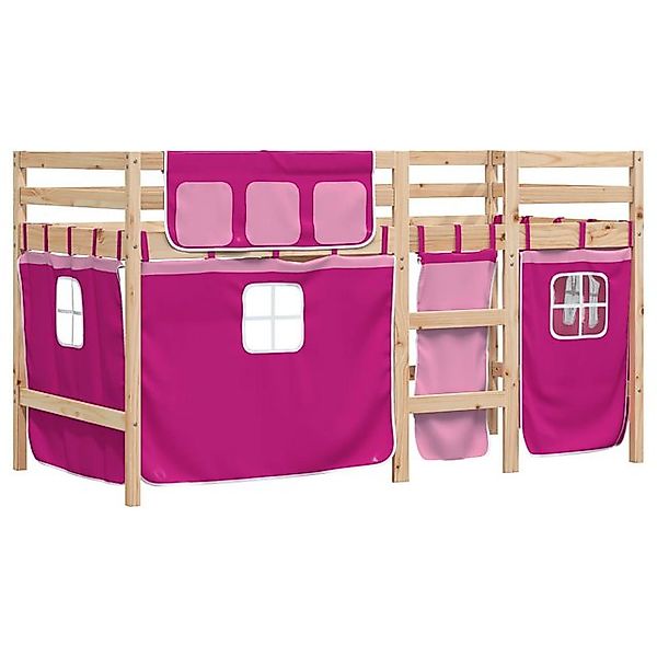 vidaXL Hochbett Kinderhochbett mit Vorhängen Rosa 90x200 cm Massivholz Kief günstig online kaufen