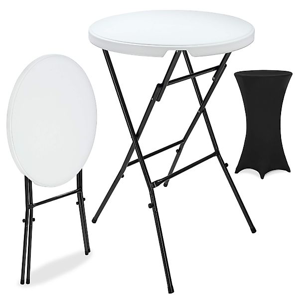 Stehtisch Weiß Ø72cm + Stehtischhusse Schwarz Ø70cm günstig online kaufen