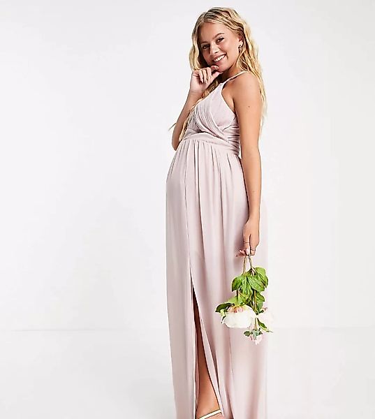 TFNC Maternity – Bridesmaid – Plissiertes Maxikleid in Nerzrosa günstig online kaufen