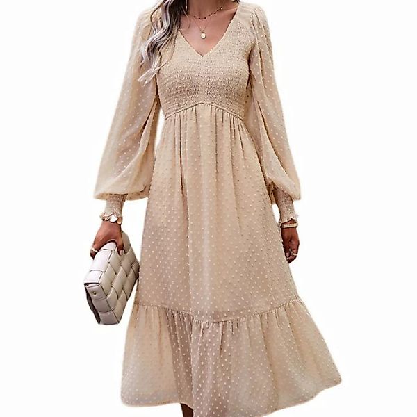 ZWY Dirndl Elegantes Kleid mit V-Ausschnitt und Blumenmuster-Maxirock günstig online kaufen