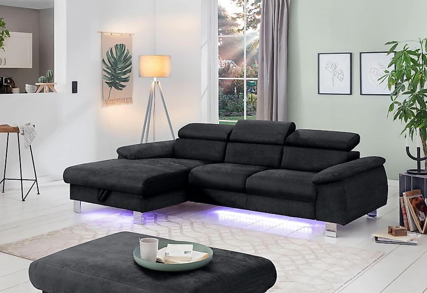 COTTA Ecksofa Komaris, Ecksofa, wahlweise mit RGB-LED-Beleuchtung und Bettf günstig online kaufen