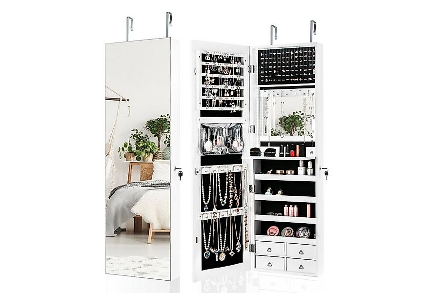 COSTWAY Schmuckschrank mit LED & Ganzkörperspiegel & 4 Schubladen & 4 Regal günstig online kaufen