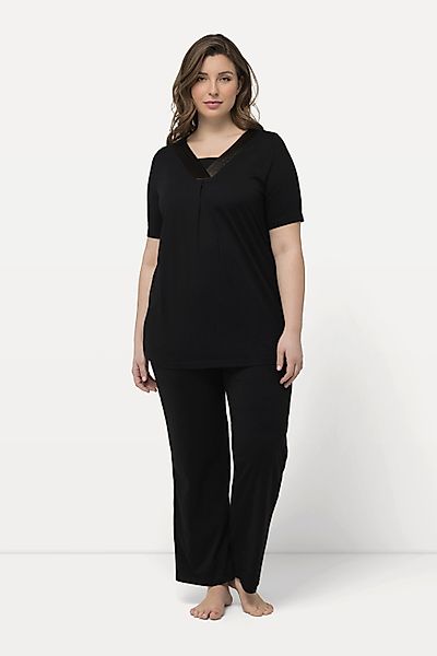 Ulla Popken Pyjama Pyjama Satindetails V-Ausschnitt günstig online kaufen