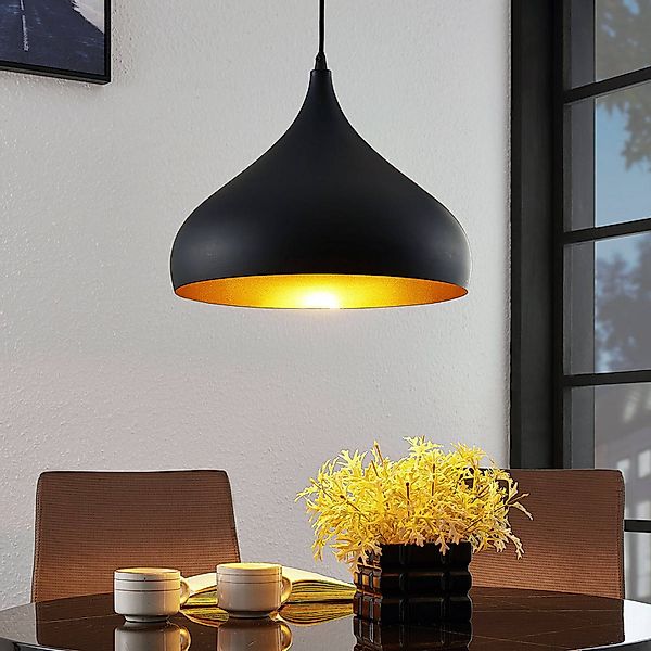 Lindby Hängelampe Ritana, schwarz-gold, Metall, Ø 31cm, E27 günstig online kaufen
