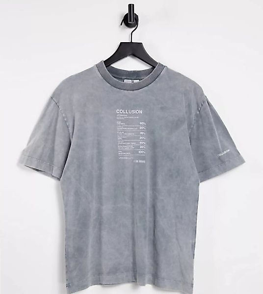 COLLUSION – T-Shirt in Acid-Waschung mit Print-Grau günstig online kaufen
