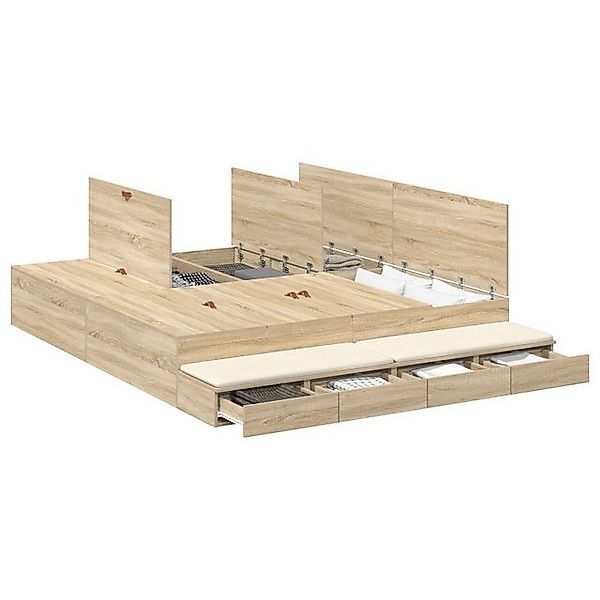 vidaXL Bett Stauraum Bettgestell Sonoma Eiche 200x200 cm (1-tlg) günstig online kaufen