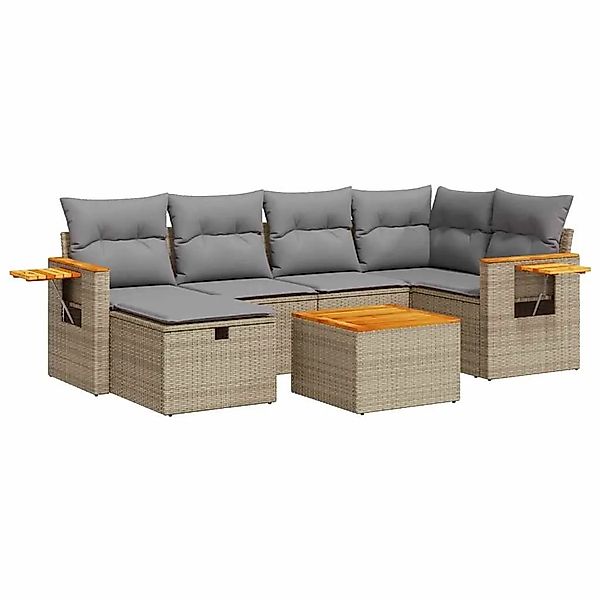 vidaXL 7-Tlg Garten-Sofagarnitur mit Kissen Beige Poly Rattan 3325979 günstig online kaufen