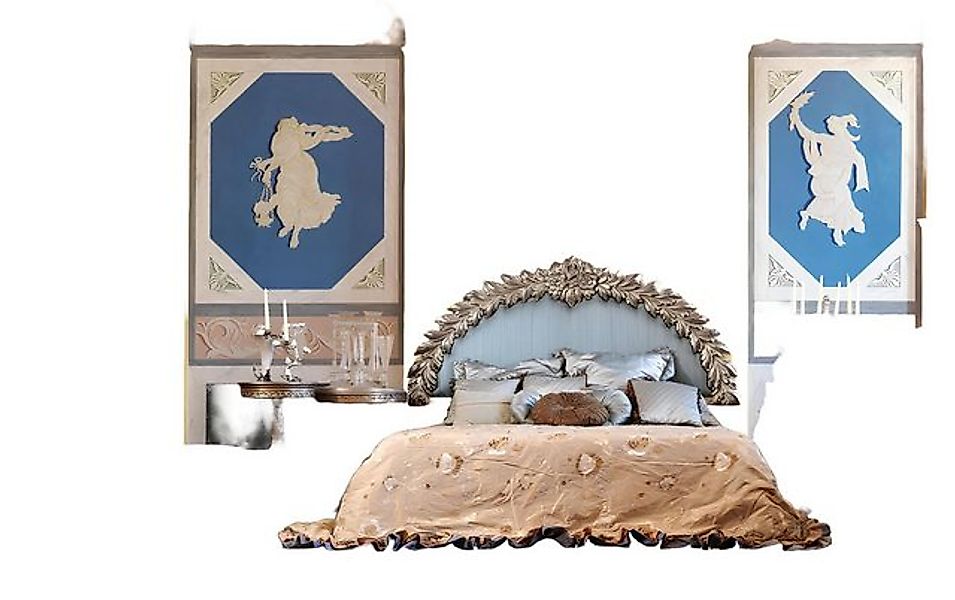 JVmoebel Bett Bett Kopfteil Hotel Bett Holz Silber klassische italienische günstig online kaufen