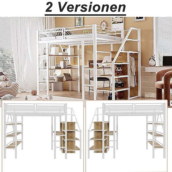 Flieks Hochbett Metallbett 140x200cm mit Schreibtisch Stauraumtreppe Kleide günstig online kaufen