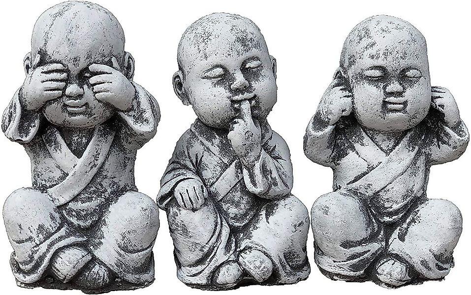 Stone and Style Gartenfigur Steinfigur 3er Set Buddha Mönche Nichts hören s günstig online kaufen