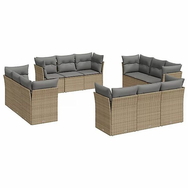 vidaXL 12-tlg Garten-Sofagarnitur mit Kissen Beige Poly Rattan Modell 30 günstig online kaufen
