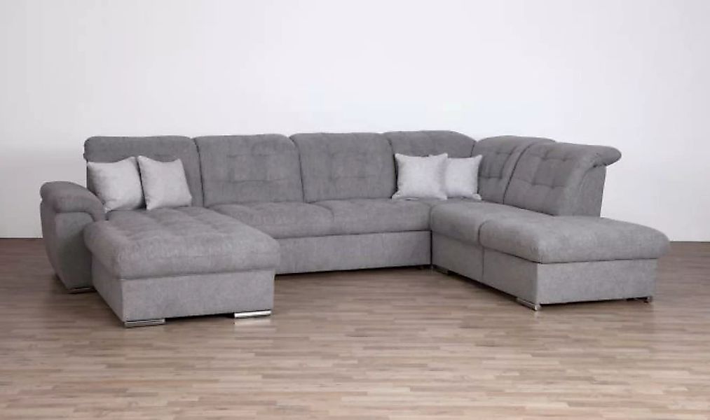 U Couch mit Schlaffunktion und Bettkasten 357 cm breit Grau BILBAO günstig online kaufen