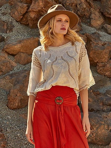 Apricot Klassische Bluse Langarmtop gehäkelt (1-tlg) mit Stickerei günstig online kaufen