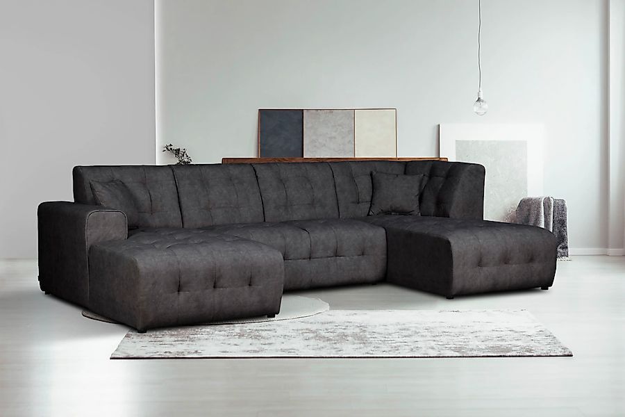 Home affaire Wohnlandschaft "Nosia U-Form" incl. 2 Zierkissen, mit feiner S günstig online kaufen