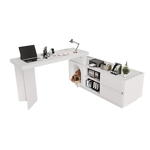 MODFU Eckschreibtisch mit Kuschelecke für Haustiere günstig online kaufen