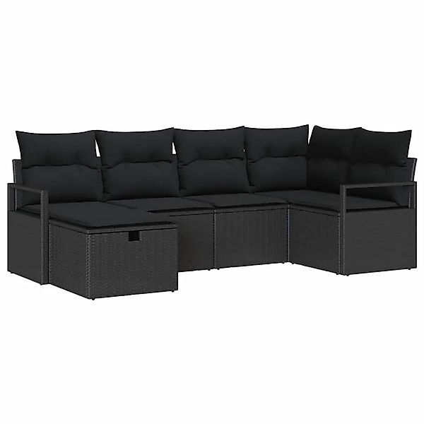 vidaXL Garten-Sofa-Set mit Kissen 6-Tlg Schwarz Poly Rattan 3360514 günstig online kaufen