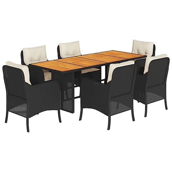 vidaXL 7-Tlg Garten-Essgruppe mit Kissen Schwarz Poly Rattan 3211894 günstig online kaufen