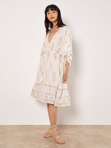 Apricot Midikleid Gold Print Tassel Dress mit Gold-Details günstig online kaufen