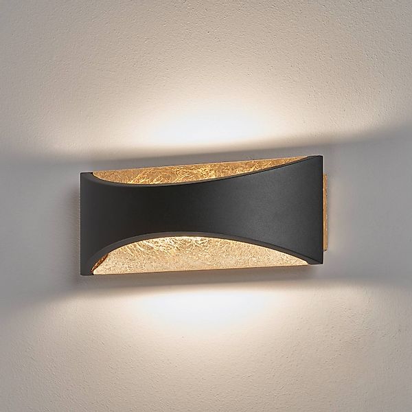LED-Wandleuchte Rio, schwarz/blattgold, Breite 23 cm, Metall günstig online kaufen