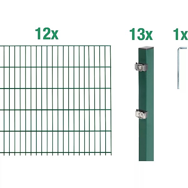 Metallzaun Grund-Set Doppelstabmatte verz. Grün beschichtet 12 x 2 m x 1,2 günstig online kaufen